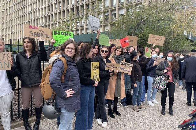 About 200 NYU students, faculty and staff walked out while donors visited the medical school on April 27th, 2022, . They were protesting the potential hiring of Dr. David Sabatini, who is under consideration for a faculty position.